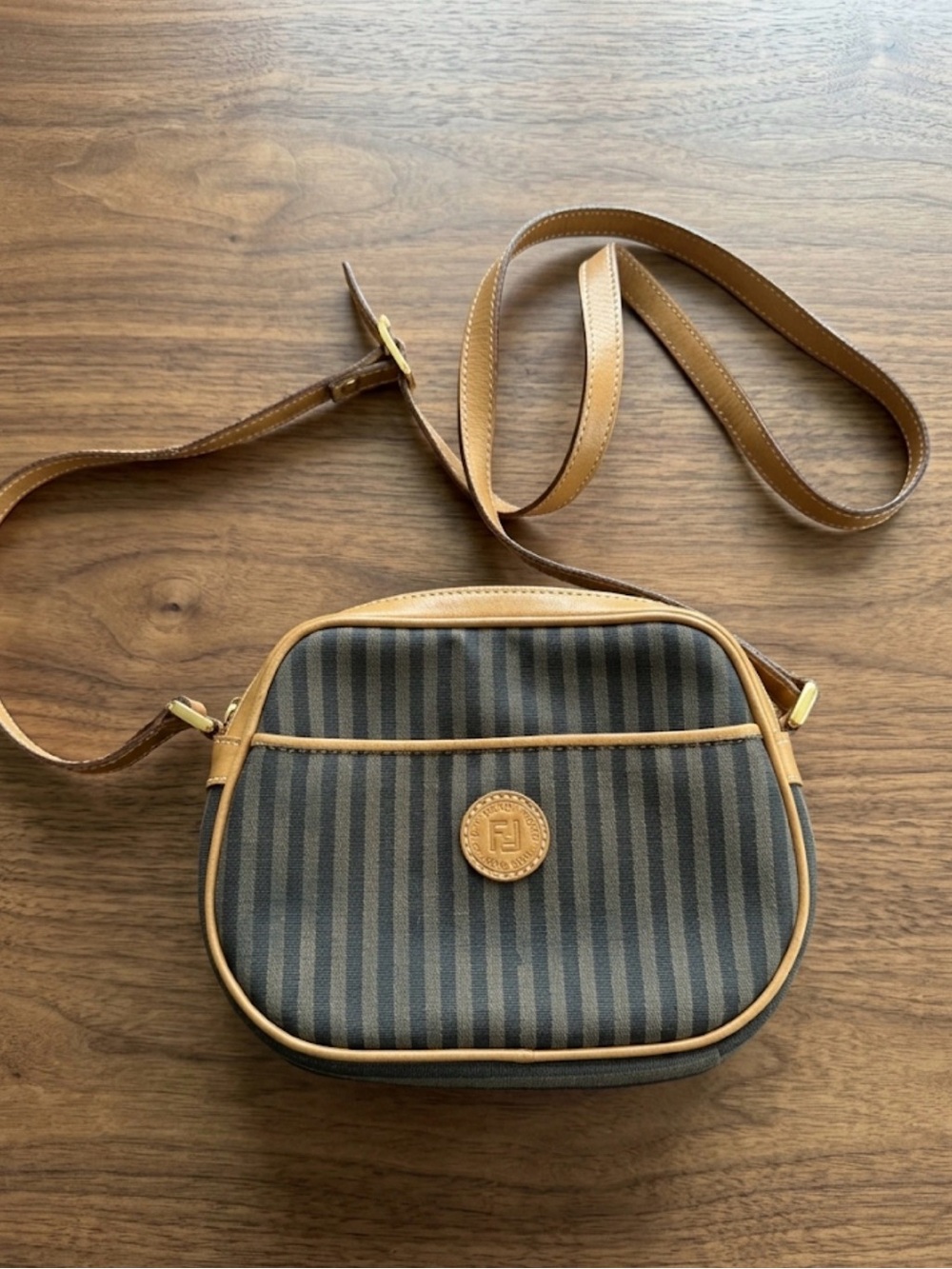 Fendi Striped Crossbody Bag in Brown and Tan Leather - Picture 1 of 10